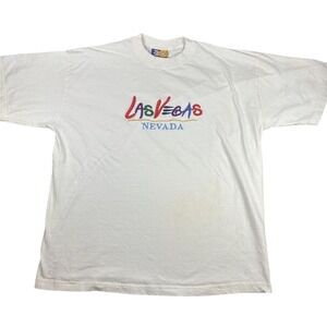 Vintage 90s Las Vegas Nevada Embroidered Bubble Letter T-Shirt 2XL White